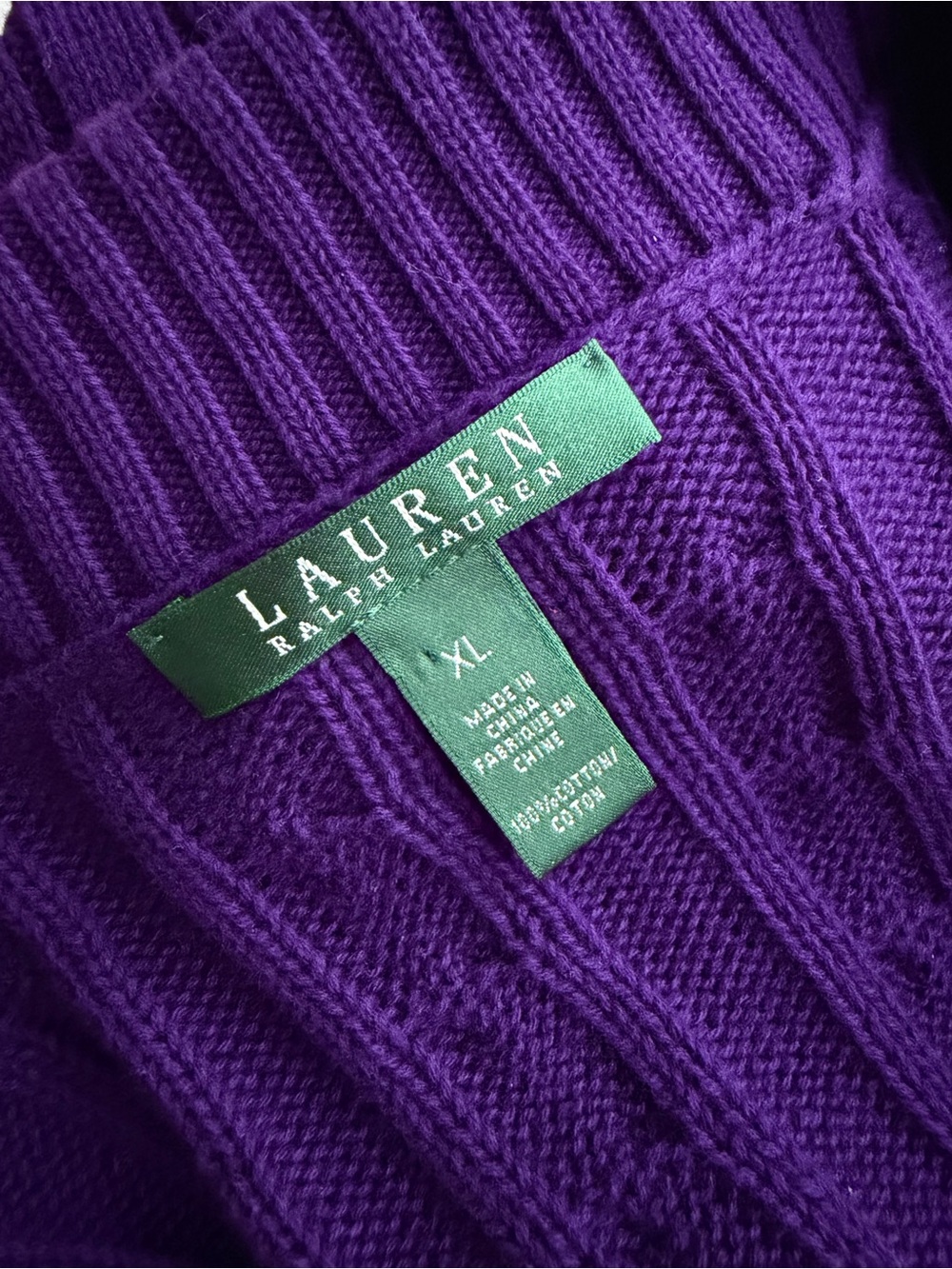 Lauren Ralph Lauren Purple Full Zip Cotton Sweater Gold Crest Logo XL - Picture 6 of 8